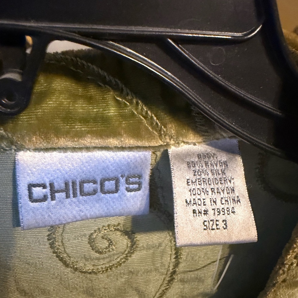 Chico's Green Embroidered Top